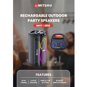 RECHARGEABLE SPEAKERS 40W - 6.5"+6.5'' (MHT-2816)